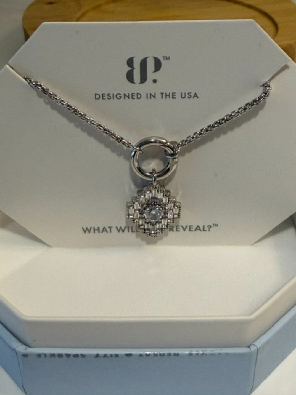 Bomb Party Necklace "Make It A Moment" Diamond CZ Rhodium Plated NK61712